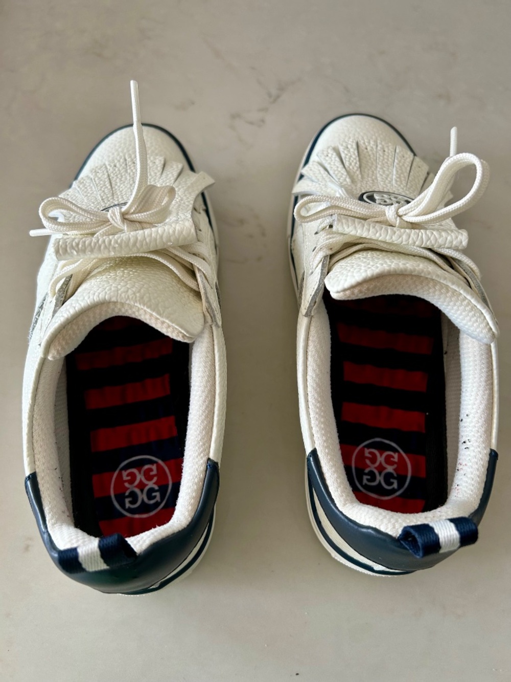 G/FORE Womens Kiltie Durf Saddle Stripe Golf Shoes - Snow/Twilight Size 9 - Picture 4 of 6